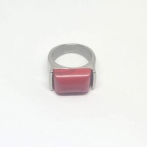 Anillo acero quirúrgico 316 con piedra roja cuadrada