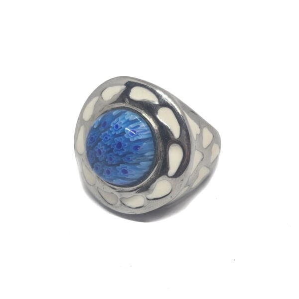 Anillo acero quirúrgico 316 estilo murano con detalles esmaltados blancos