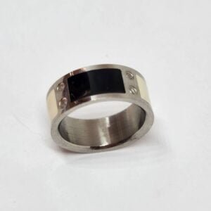 Anillo acero quirúrgico 316 negro y blanco con microcircones