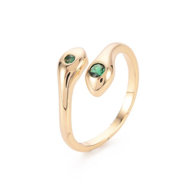 Anillo ajustable de serpiente con circones verdes laminado oro 18k/goldfilled - Imagen 2