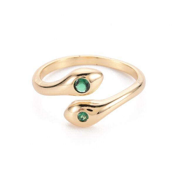 Anillo ajustable de serpiente con circones verdes laminado oro 18k/goldfilled