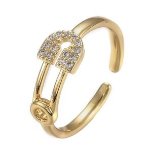 Anillo ajustable dorado forma alfiler laminado oro 18k/goldfilled microcircones