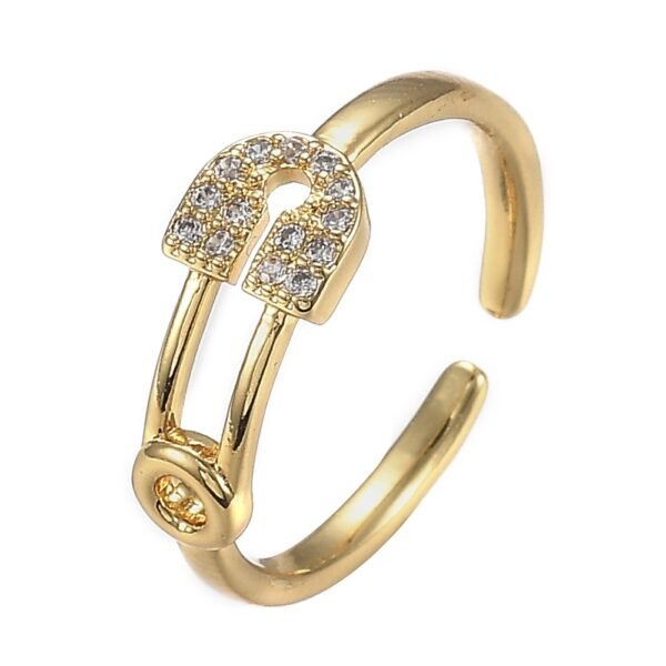 Anillo ajustable dorado forma alfiler laminado oro 18k/goldfilled microcircones