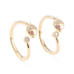 Anillo dorado ajustable pez laminado oro 18k/goldfilled con microcircones