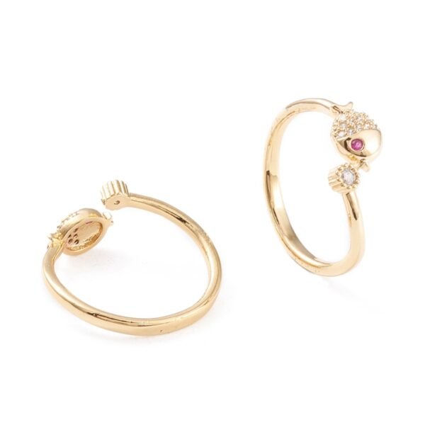 Anillo dorado ajustable pez laminado oro 18k/goldfilled con microcircones - Imagen 2