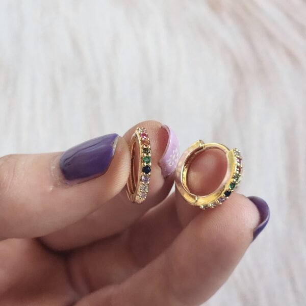 Aritos dorados argollas goldfilled laminado oro real 18k microcircones colores - Imagen 2