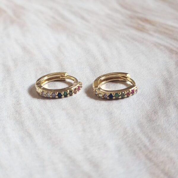 Aritos dorados argollas goldfilled laminado oro real 18k microcircones colores - Imagen 3