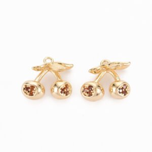 Dije colgante cereza cherry laminado oro 18k/goldfilled con microcircones