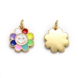 Dije colgante flor smile esmaltado de colores laminado oro 18k/goldfilled