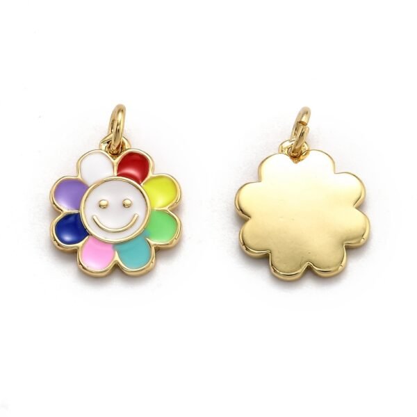 Dije colgante flor smile esmaltado de colores laminado oro 18k/goldfilled