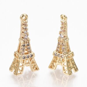 Dije de torre Eiffel enchapado en oro real de 18 kilates con microcircones