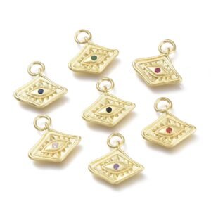 Dije ojo turco rombo laminado oro 18k/goldfilled con microcircón de color