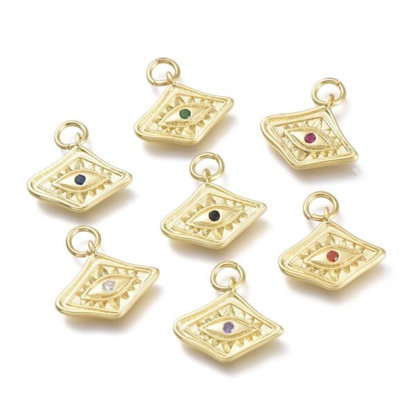 Dije ojo turco rombo laminado oro 18k/goldfilled con microcircón de color