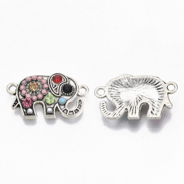 Dije elefante doble unión con microcircones de colores por 2 unidades