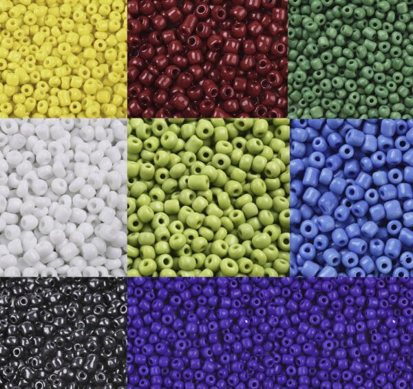 MOSTACILLON DE VIDRIO OPACO 6/0, 4MM, POR 50 GRAMOS (VARIEDAD DE COLORES)