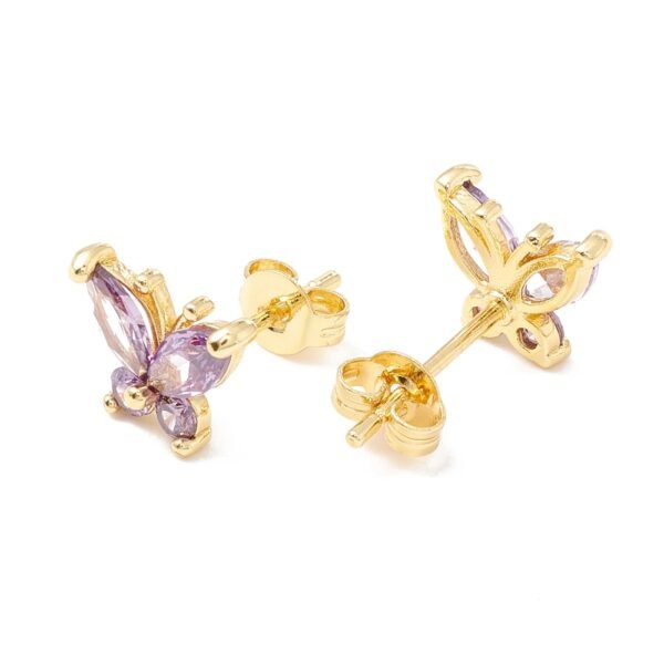 Par de aritos mariposas doradas laminado oro 18k/goldfilled con circones de colores - Imagen 2