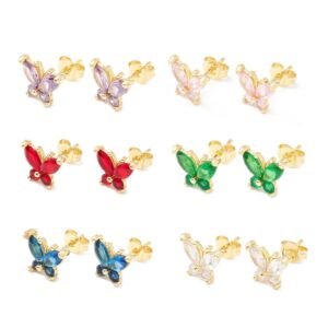 Par de aritos mariposas doradas laminado oro 18k/goldfilled con circones de colores