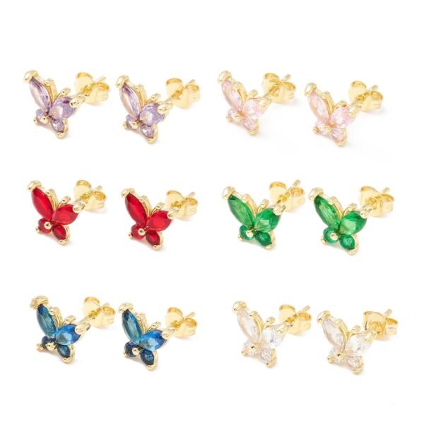 Par de aritos mariposas doradas laminado oro 18k/goldfilled con circones de colores