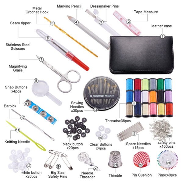 Set de costura 272 piezas con estuche, botones, alfileres, tijeras - Imagen 4