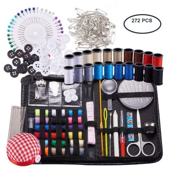 Set de costura 272 piezas con estuche, botones, alfileres, tijeras