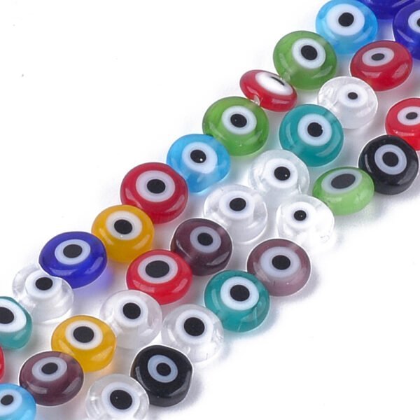 TIRA DE CUENTAS PLANAS DE MURANO DE OJOS TURCOS