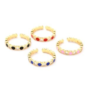 Anillo esmaltado dorado ajustable laminado oro 18k/goldfilled con microcircones
