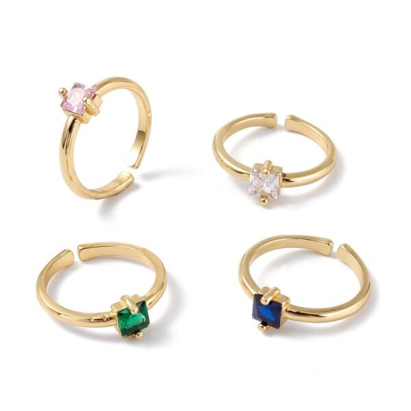 Anillo con circón cuadrado, laminado oro 18k/goldfilled variedad de colores