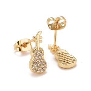 Par de aritos de violines aros laminados oro 18k/ goldfilled con microcircones