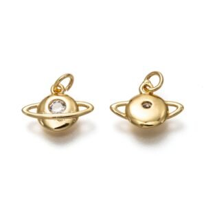 Dije planeta Saturno laminado oro 18k/goldfilled con circón transparente