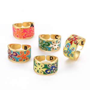 Anillo esmaltado con flores laminado oro 16k/goldfilled