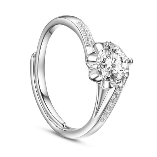 Anillo ajustable de plata 925 bañada en rodio con zircón AAA