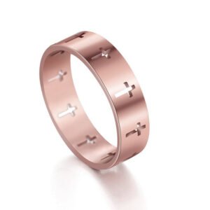 Anillo de acero rosado gold rose cruces