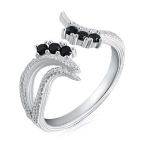 Anillo plata 925 bañado en rodio zircones negros