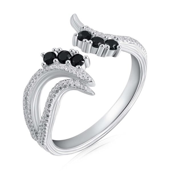 Anillo plata 925 bañado en rodio zircones negros