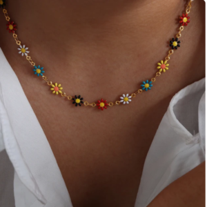 Collar chocker dorado con flores de colores