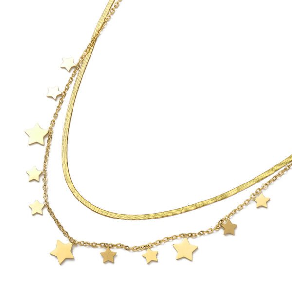 Collar doble de acero dorado modelo layer estrellas - Imagen 2