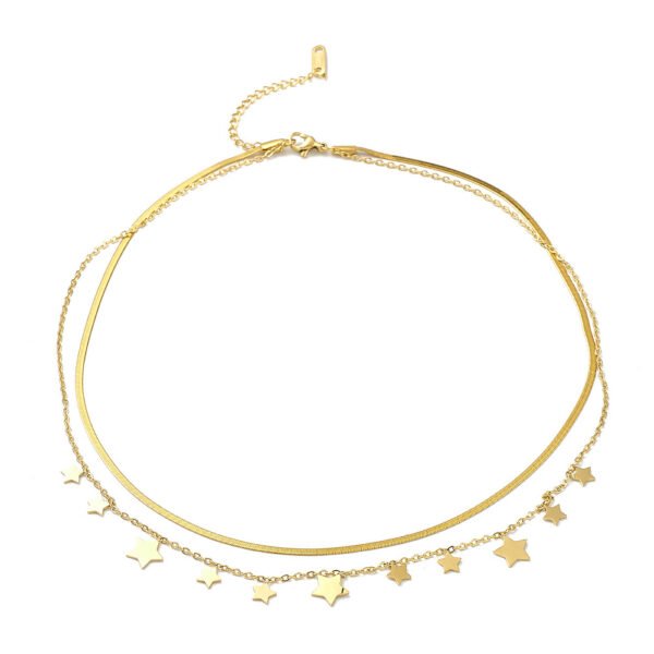 Collar doble de acero dorado modelo layer estrellas