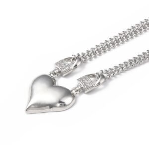 Collar doble plateado de corazón y candados