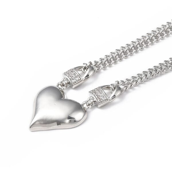Collar doble plateado de corazón y candados