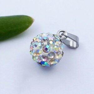 Dije bolita de fuego blanca con strass y engarce de acero quirúrgico