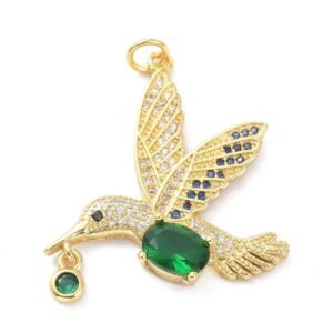Dije colibrí laminado oro 18k/goldfilled circón verde