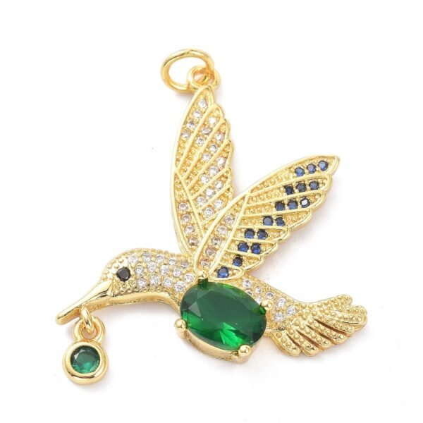 Dije colibrí laminado oro 18k/goldfilled circón verde