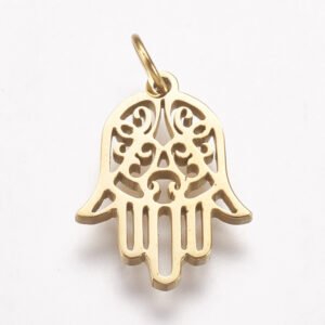 Dije dorado mano de Hamsa/Fátima acero quirúrgico