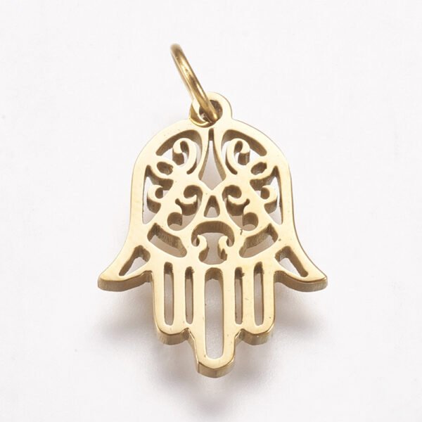 Dije dorado mano de Hamsa/Fátima acero quirúrgico
