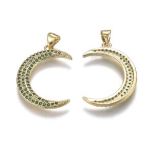 Dije luna laminado oro 18k/goldfilled microcircones verdes