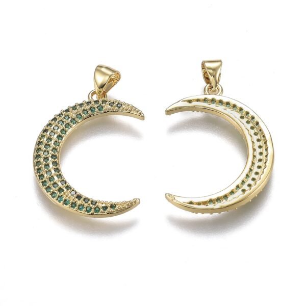 Dije luna laminado oro 18k/goldfilled microcircones verdes
