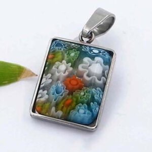 Dije rectangular con Murano de acero quirúrgico 316l