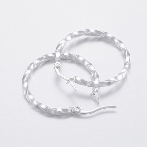 Par de argollas torzadas de acero aros blancos - Imagen 2