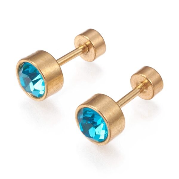Par de aritos abridores de acero dorado con circones de colores - Imagen 2