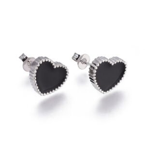 Par de aritos esmaltados de corazones negros